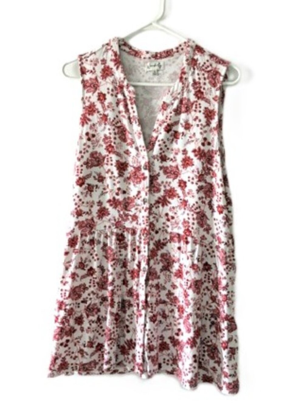 Wonderly Red Floral Sleeveless Shirt with Tiered Ruffle